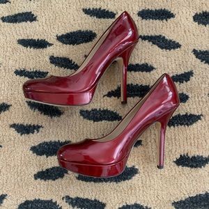 Joan & David Red Patent Platform Heels